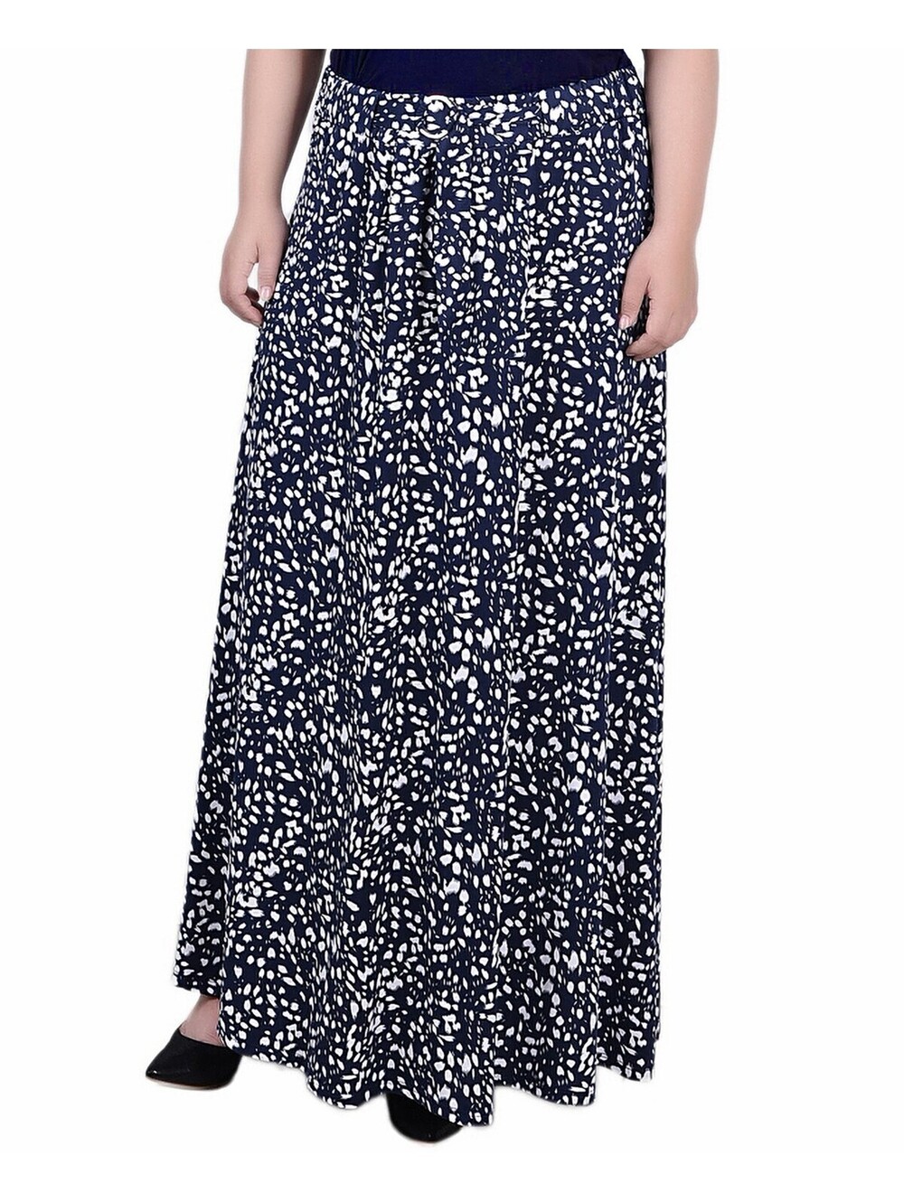 NY Collection Plus Size Maxi Length Skirt Navy Geo 3X